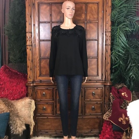 Antthony Original Noir 3D Jewel Beaded Floral Top - Picture 5 of 13